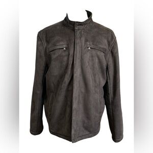 Claiborne Men's Brown Faux Suede Bomber Jacket Pockets Zip Up Size XL